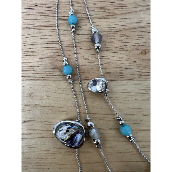 Ballet Teal Pearl Stone Three-Strand Fashion Statement Necklace Jewelry NEW - Picture 7 of 11